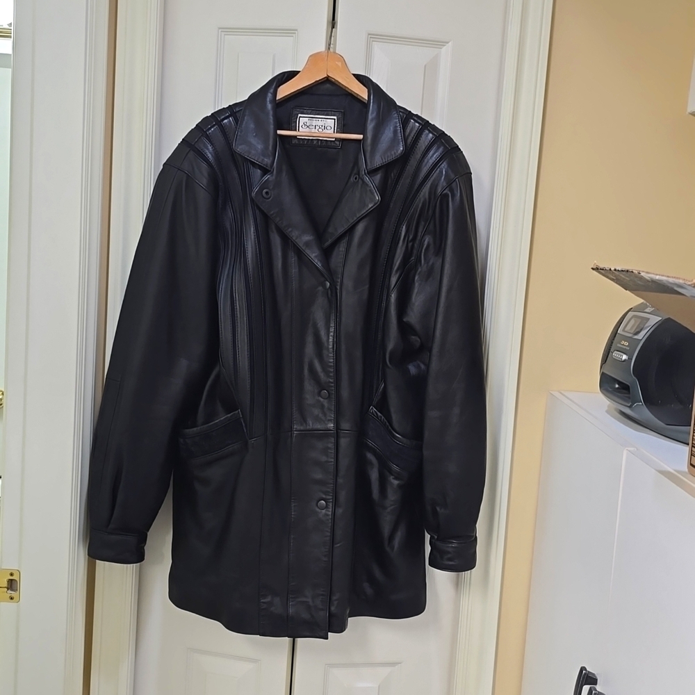 #36. Ladies Leather Designer 5/8 length Coat in LG. To XL
